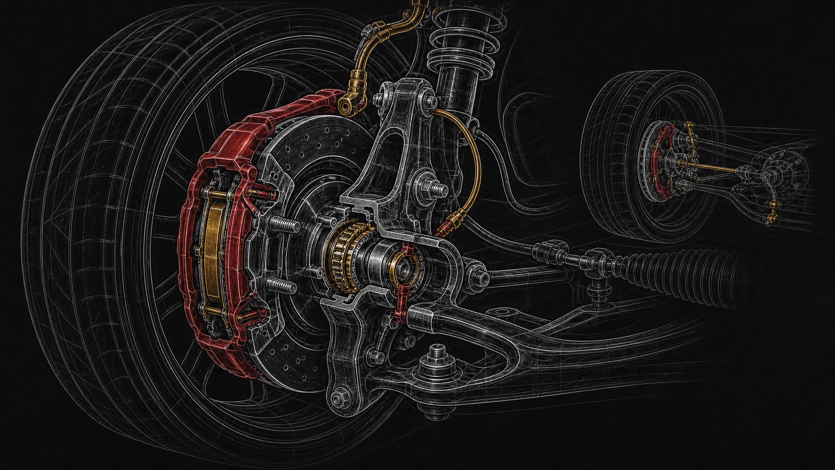Custom technical illustration showing how brake repair work relates to the vehicle system