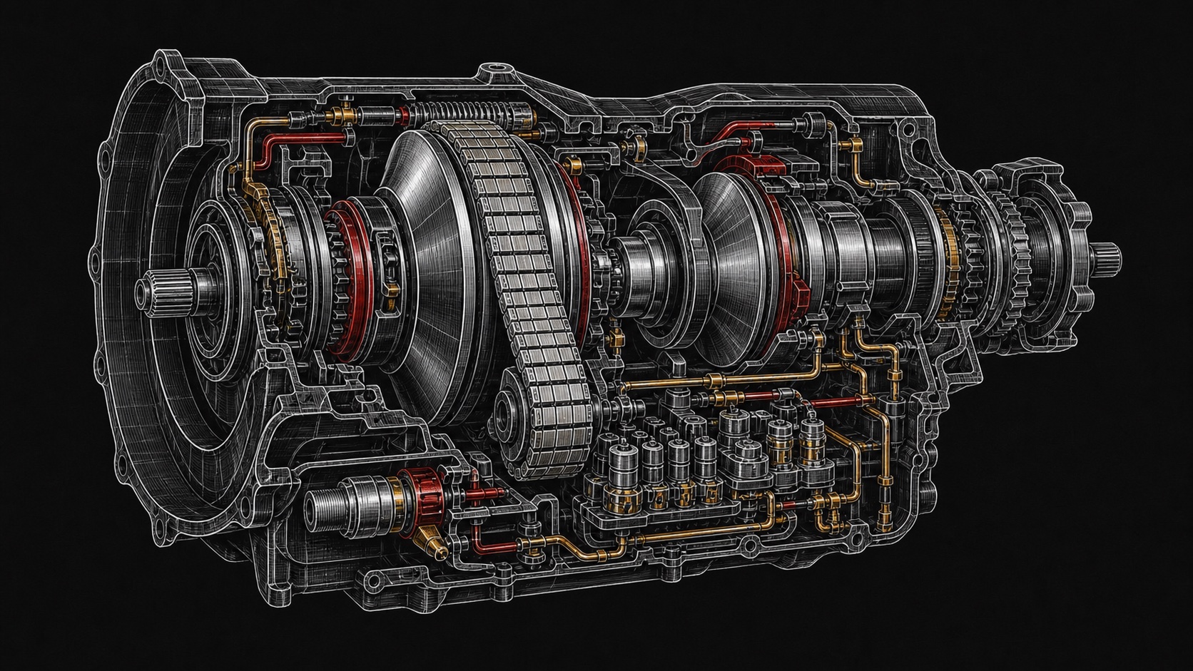 Custom technical illustration showing how cvt repair work relates to the vehicle system
