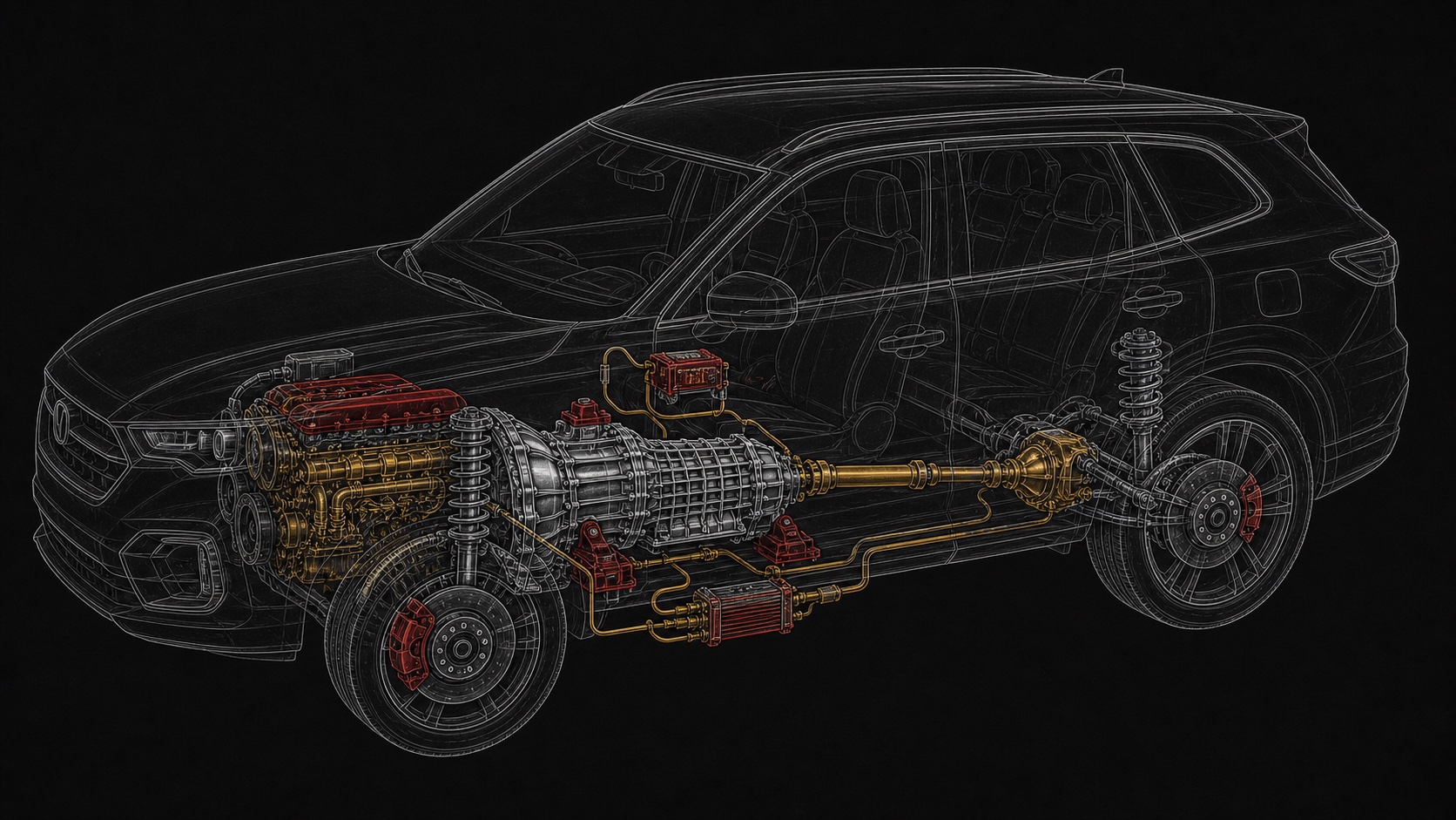 Custom technical illustration showing how new transmissions work relates to the vehicle system